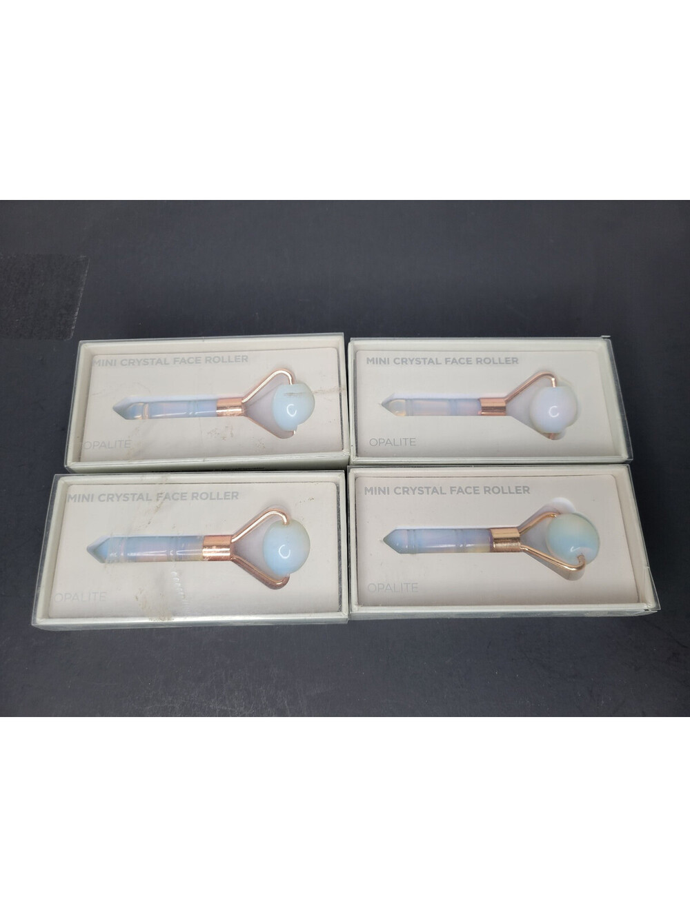 Lot of 4 Mini Opalite Crystal Face facial Massager Roller light blue 3.5"